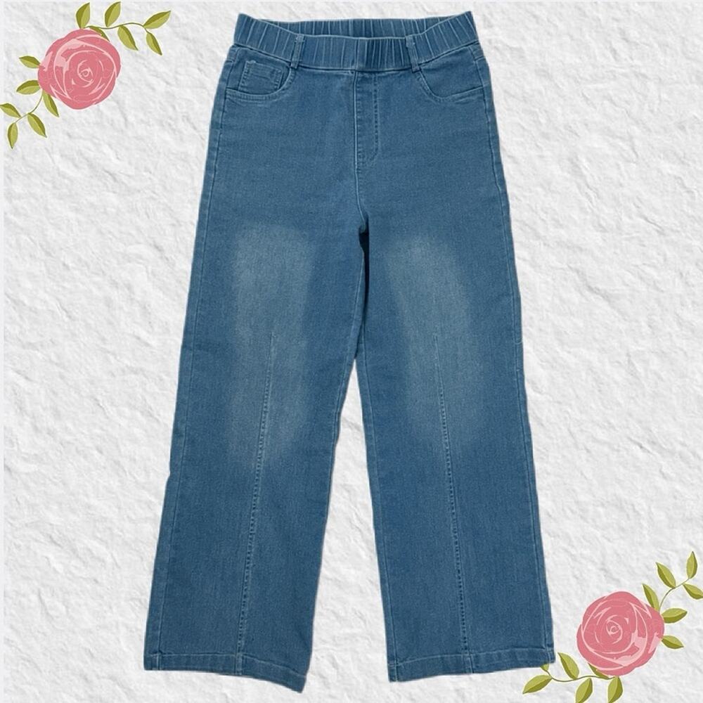 Light Blue Wash Pull-On Wide Leg Jeans